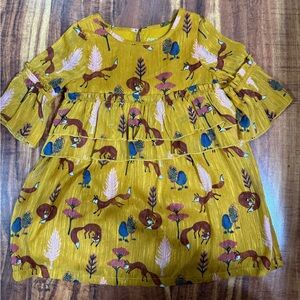 Fox Print Mustard Kids Casual Dress
